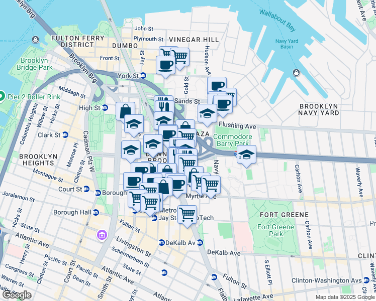 map of restaurants, bars, coffee shops, grocery stores, and more near 265 Gold Street in Brooklyn