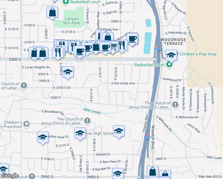 map of restaurants, bars, coffee shops, grocery stores, and more near 3245 East Cummings Road in Salt Lake City