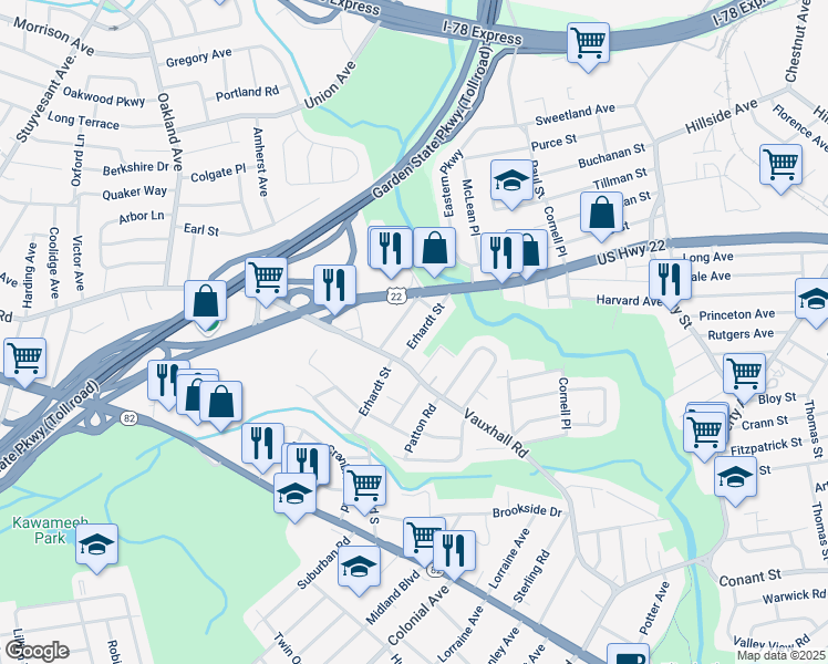 map of restaurants, bars, coffee shops, grocery stores, and more near 1230 Erhardt Street in Union