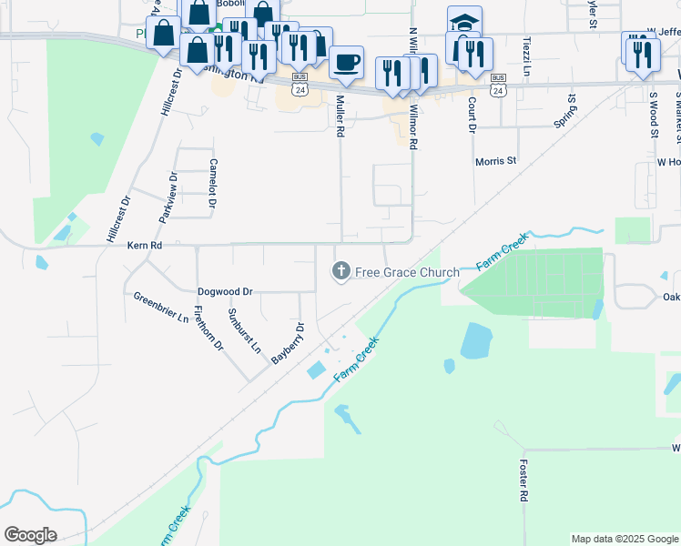 map of restaurants, bars, coffee shops, grocery stores, and more near 614 Amanda Ln in Washington