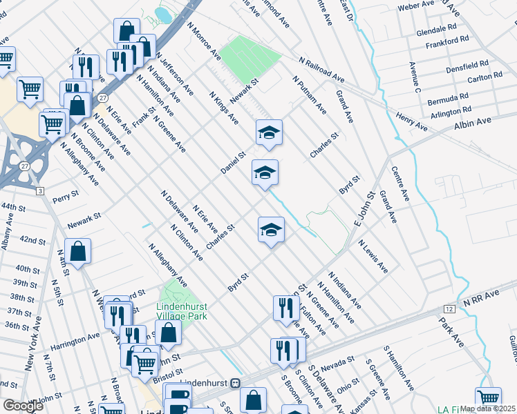 map of restaurants, bars, coffee shops, grocery stores, and more near 396 North Hamilton Avenue in Lindenhurst
