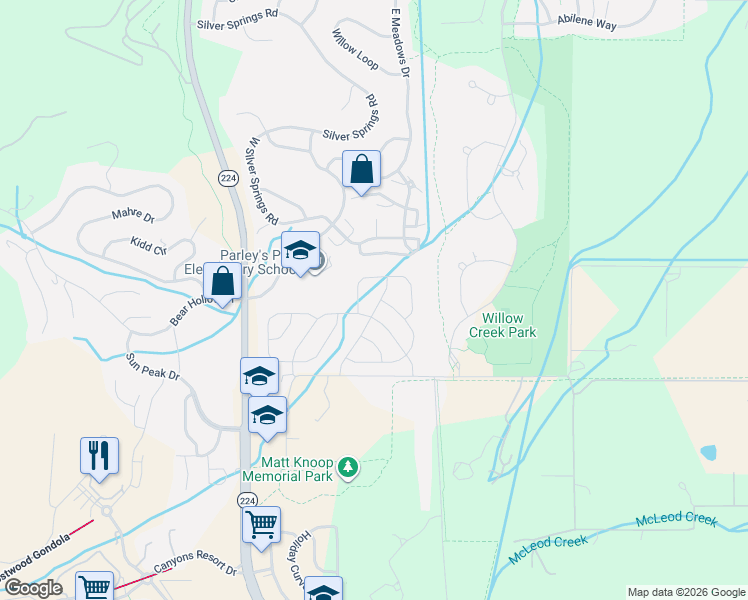 map of restaurants, bars, coffee shops, grocery stores, and more near 4459 Willow Creek Dr in Park City