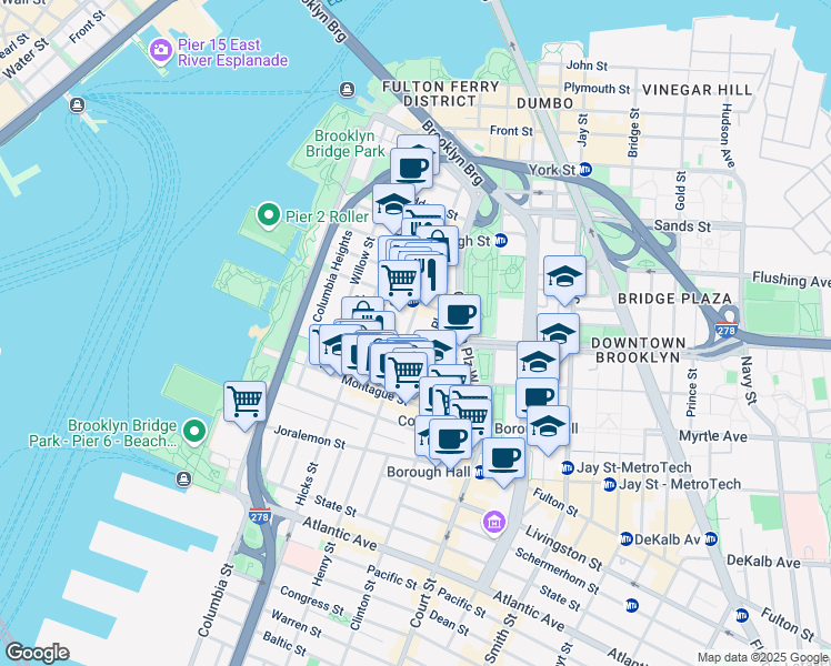 map of restaurants, bars, coffee shops, grocery stores, and more near 138 Henry Street in Brooklyn