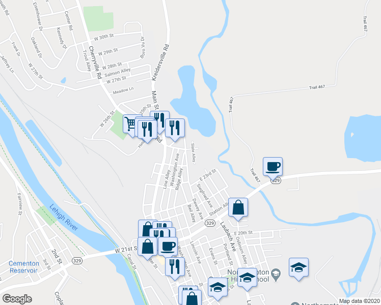 map of restaurants, bars, coffee shops, grocery stores, and more near 210 East 24th Street in Northampton
