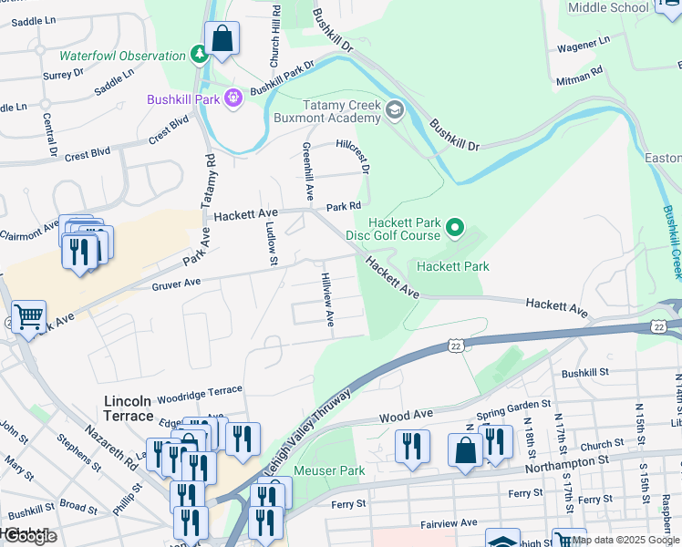 map of restaurants, bars, coffee shops, grocery stores, and more near 2109 Quincy Avenue in Easton