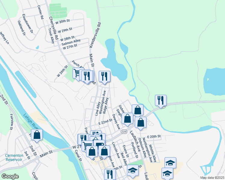 map of restaurants, bars, coffee shops, grocery stores, and more near 210 East 24th Street in Northampton
