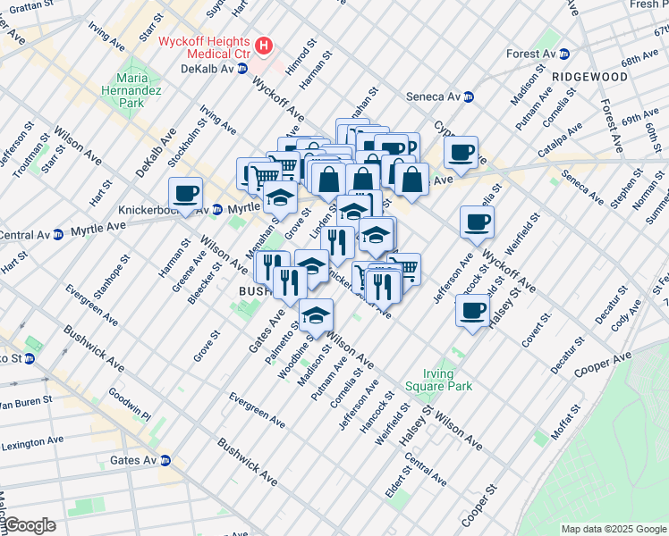 map of restaurants, bars, coffee shops, grocery stores, and more near in Brooklyn