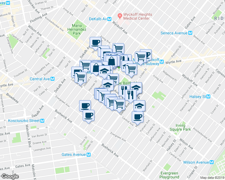 map of restaurants, bars, coffee shops, grocery stores, and more near in Brooklyn