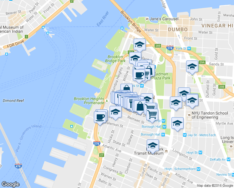 map of restaurants, bars, coffee shops, grocery stores, and more near in Brooklyn