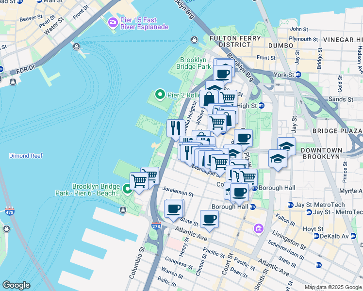 map of restaurants, bars, coffee shops, grocery stores, and more near in Brooklyn