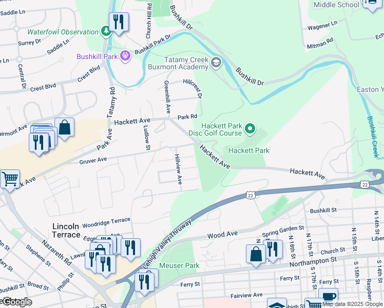 map of restaurants, bars, coffee shops, grocery stores, and more near 2101 Quincy Avenue in Easton