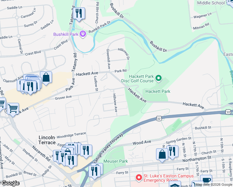 map of restaurants, bars, coffee shops, grocery stores, and more near 2109 Quincy Avenue in Easton