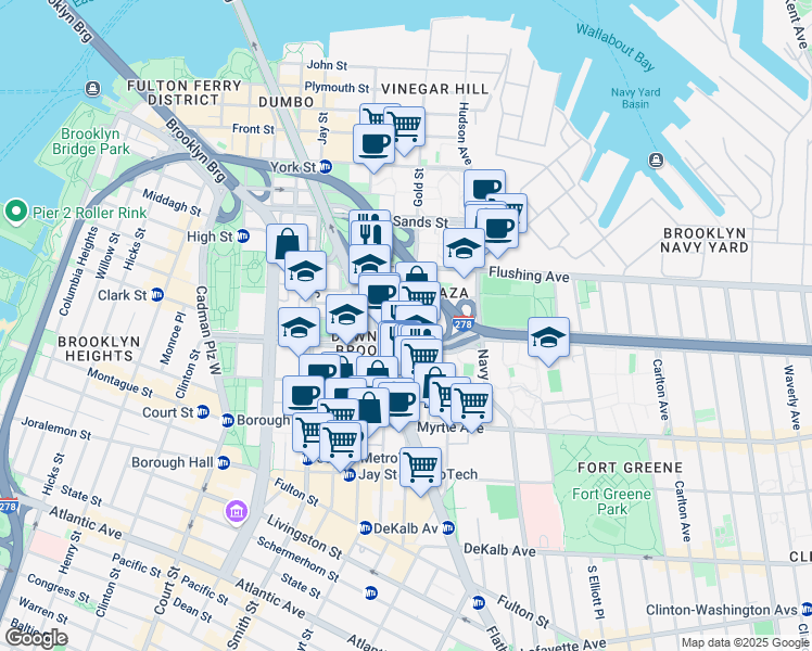 map of restaurants, bars, coffee shops, grocery stores, and more near 260 Gold Street in Brooklyn