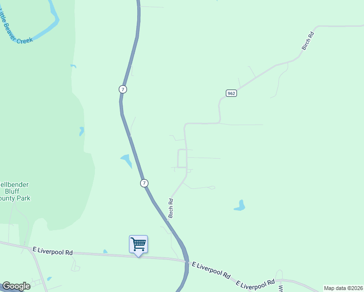 map of restaurants, bars, coffee shops, grocery stores, and more near 14221 Birch Road in East Liverpool