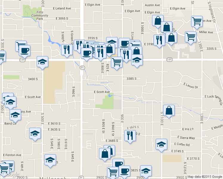 map of restaurants, bars, coffee shops, grocery stores, and more near 856 Pond View Way in Millcreek
