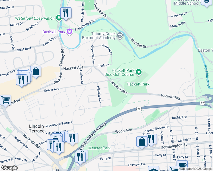 map of restaurants, bars, coffee shops, grocery stores, and more near 2101 Quincy Avenue in Easton