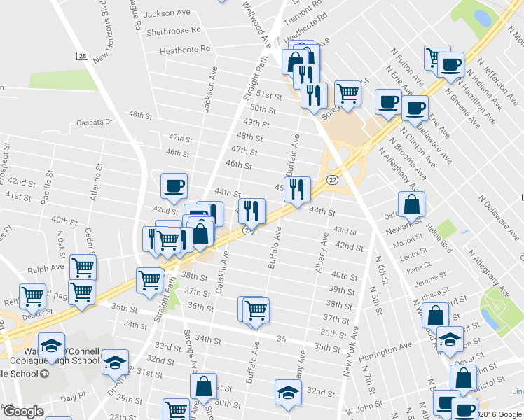 map of restaurants, bars, coffee shops, grocery stores, and more near 290 43rd Street in Lindenhurst