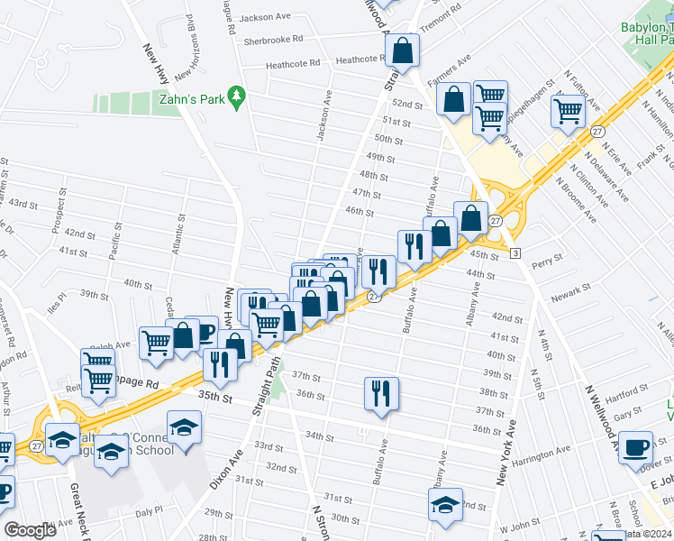 map of restaurants, bars, coffee shops, grocery stores, and more near 325 43rd Street in Lindenhurst