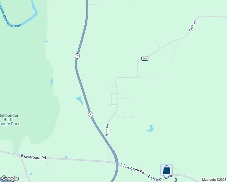 map of restaurants, bars, coffee shops, grocery stores, and more near 14221 Birch Road in East Liverpool