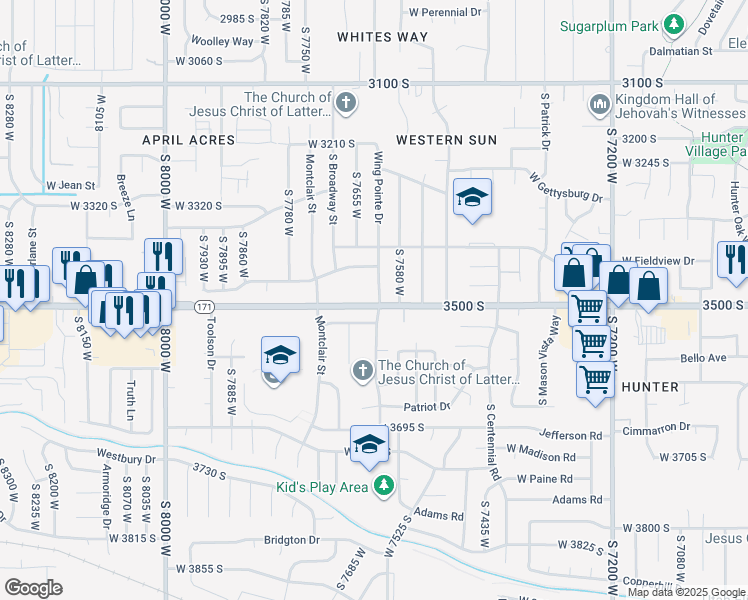 map of restaurants, bars, coffee shops, grocery stores, and more near 3490 South 7615 West in Magna