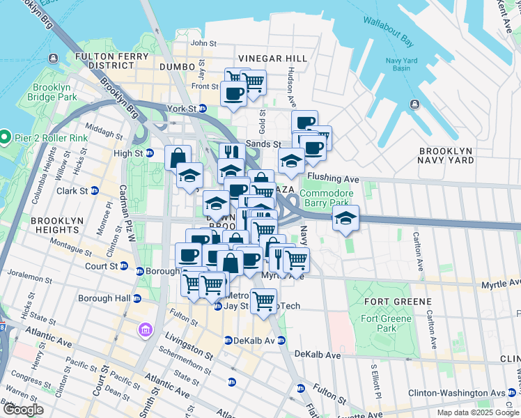 map of restaurants, bars, coffee shops, grocery stores, and more near 269 Gold Street in Brooklyn