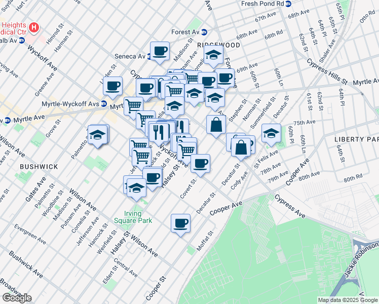 map of restaurants, bars, coffee shops, grocery stores, and more near in Brooklyn