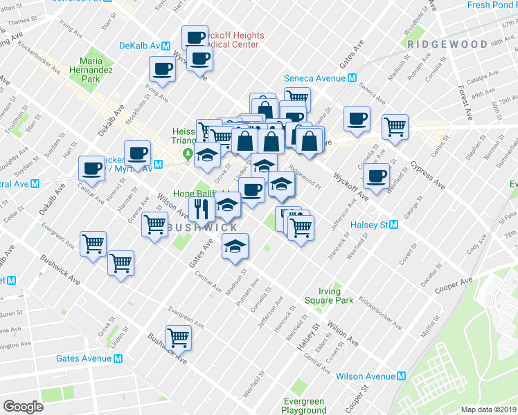map of restaurants, bars, coffee shops, grocery stores, and more near in Brooklyn
