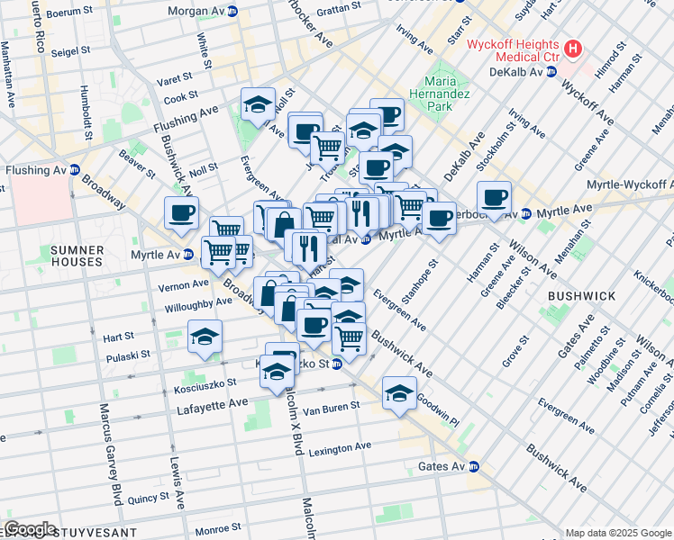 map of restaurants, bars, coffee shops, grocery stores, and more near in Brooklyn