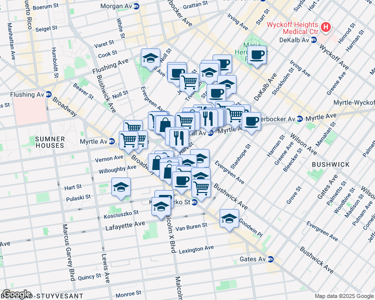 map of restaurants, bars, coffee shops, grocery stores, and more near in Brooklyn
