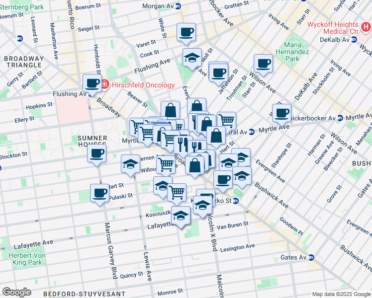 map of restaurants, bars, coffee shops, grocery stores, and more near 12 Ditmars Street in Brooklyn