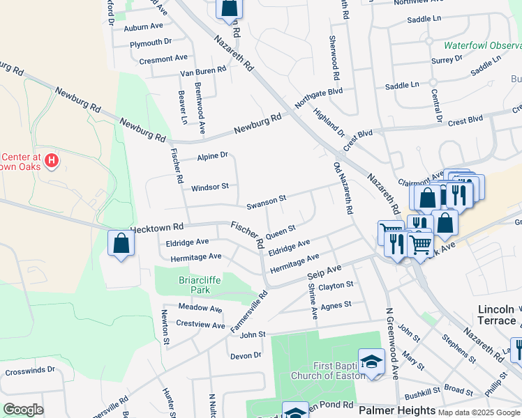 map of restaurants, bars, coffee shops, grocery stores, and more near 821 Prince Street in Easton