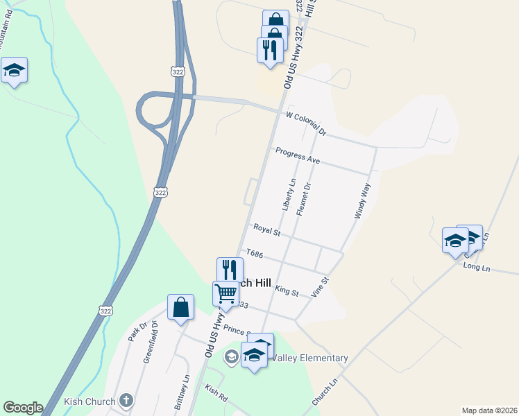 map of restaurants, bars, coffee shops, grocery stores, and more near 45 Liberty Lane in Reedsville