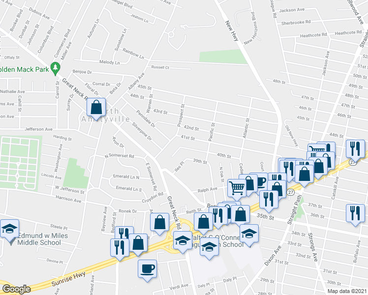 map of restaurants, bars, coffee shops, grocery stores, and more near 7 Jaqueline Court in Copiague