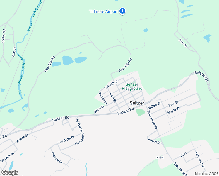 map of restaurants, bars, coffee shops, grocery stores, and more near Oak Hill Street in Seltzer
