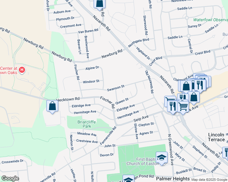 map of restaurants, bars, coffee shops, grocery stores, and more near 821 Prince Street in Easton