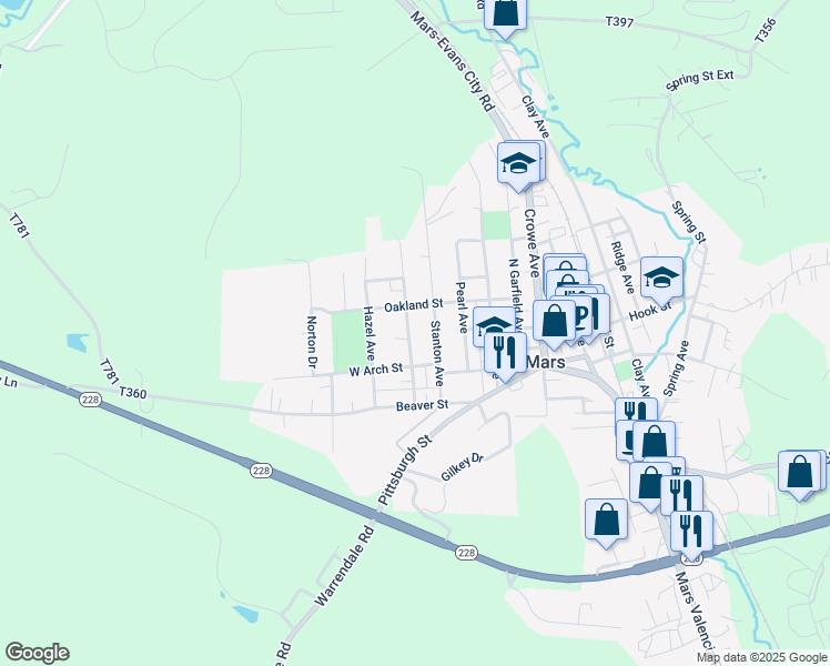 map of restaurants, bars, coffee shops, grocery stores, and more near 719 Pine Avenue in Mars