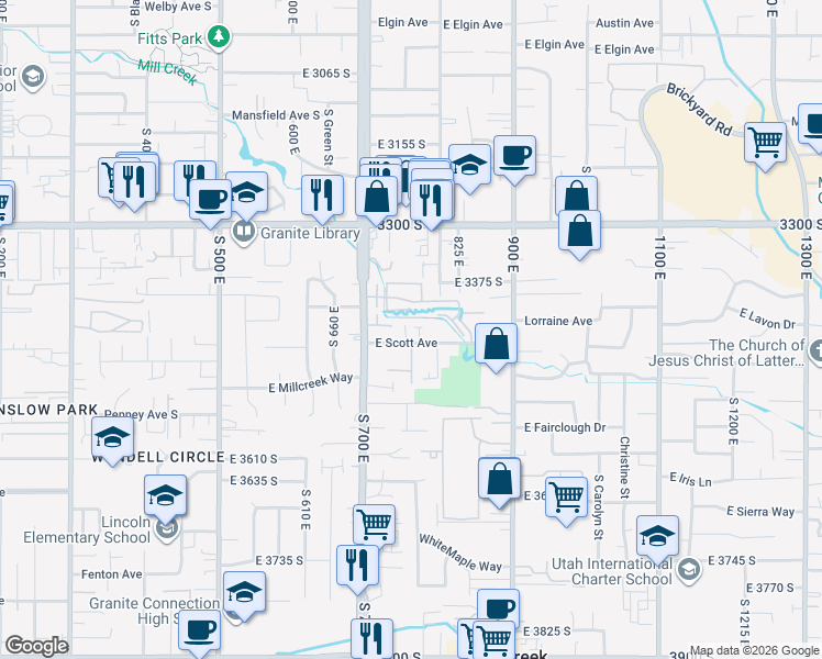 map of restaurants, bars, coffee shops, grocery stores, and more near 739 East Scott Avenue in Millcreek