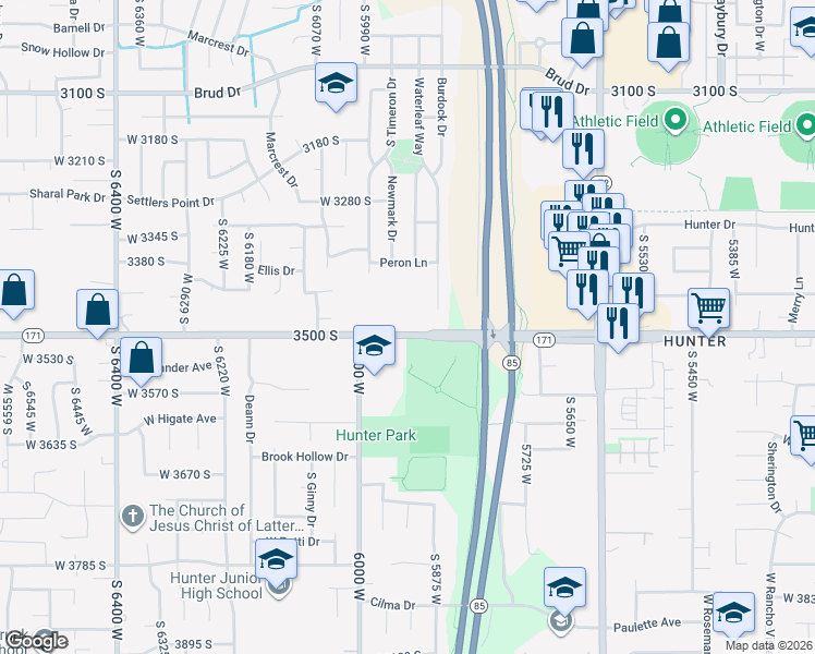 map of restaurants, bars, coffee shops, grocery stores, and more near 5914 West 3500 South in West Valley City