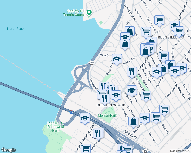 map of restaurants, bars, coffee shops, grocery stores, and more near 29 Briarwood Road in Jersey City