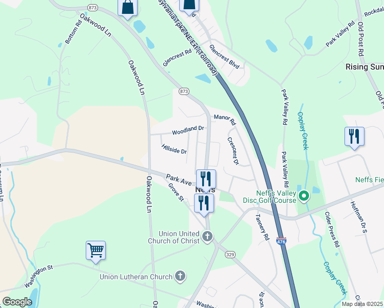 map of restaurants, bars, coffee shops, grocery stores, and more near 5731 Terrace Drive in Schnecksville