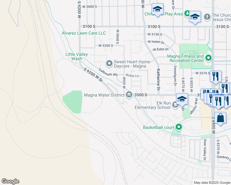 map of restaurants, bars, coffee shops, grocery stores, and more near 3488 Pyrite Drive in Magna