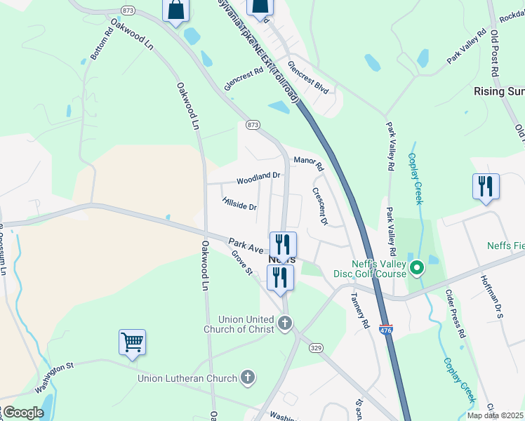 map of restaurants, bars, coffee shops, grocery stores, and more near 5731 Terrace Drive in Schnecksville