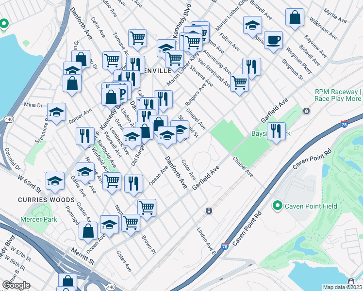 map of restaurants, bars, coffee shops, grocery stores, and more near 253 Ocean Avenue in Jersey City