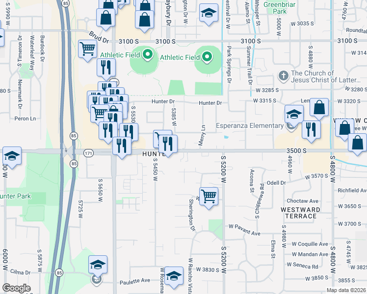 map of restaurants, bars, coffee shops, grocery stores, and more near 5339 West 3500 South in West Valley City