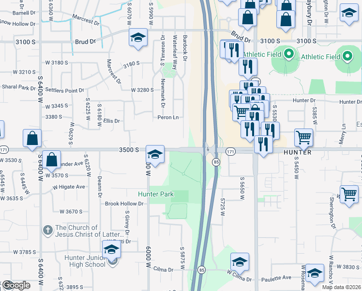 map of restaurants, bars, coffee shops, grocery stores, and more near 5914 West 3500 South in West Valley City