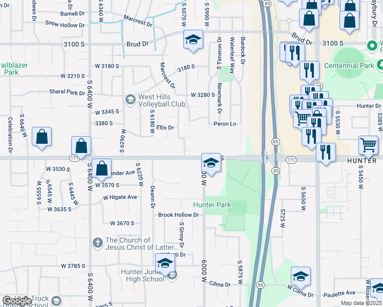 map of restaurants, bars, coffee shops, grocery stores, and more near 6022 West 3500 South in West Valley City