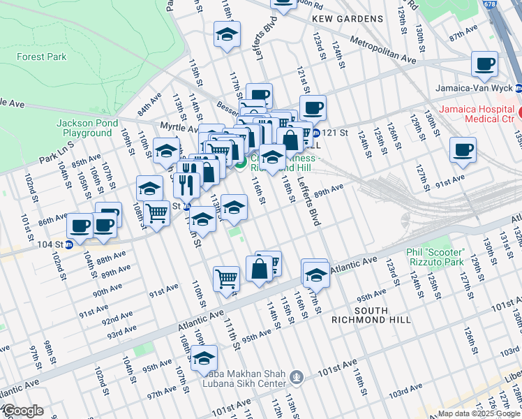 map of restaurants, bars, coffee shops, grocery stores, and more near in Queens