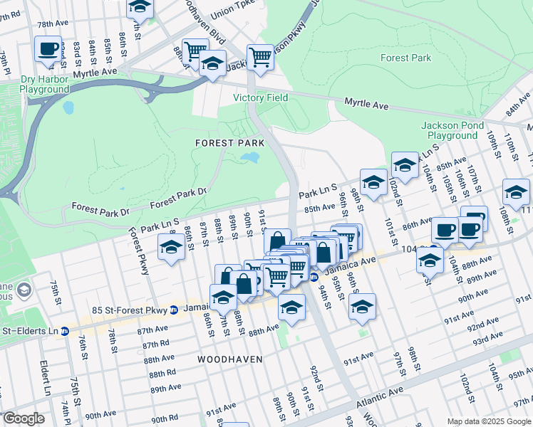 map of restaurants, bars, coffee shops, grocery stores, and more near in Queens