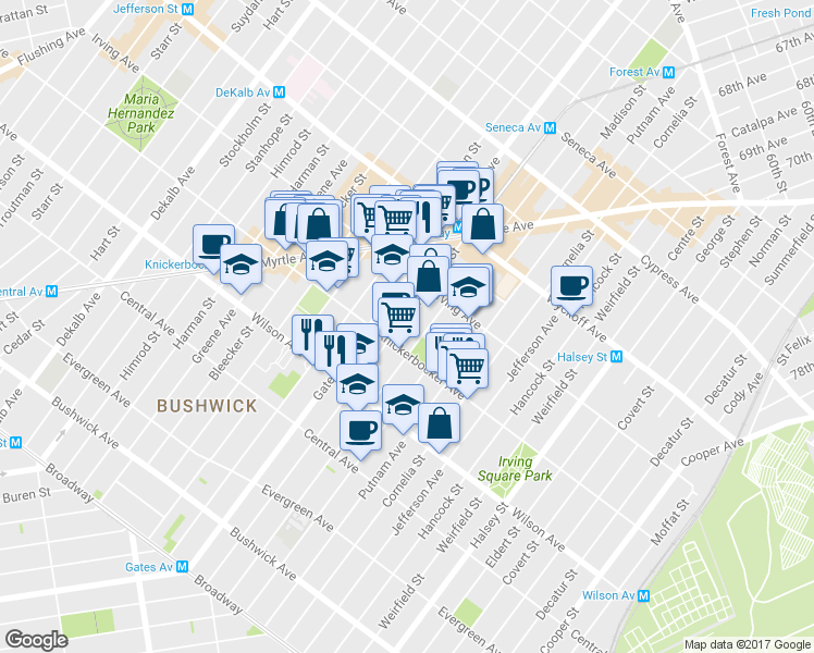 map of restaurants, bars, coffee shops, grocery stores, and more near in Brooklyn