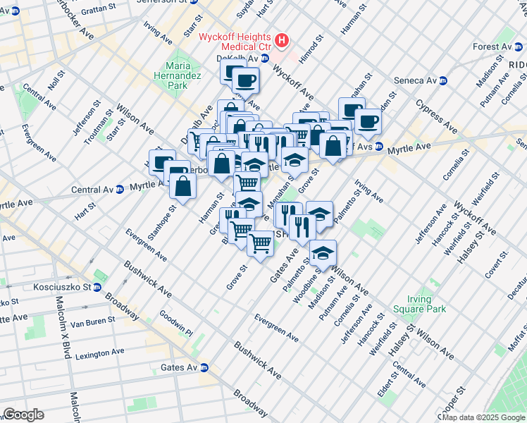 map of restaurants, bars, coffee shops, grocery stores, and more near in Brooklyn